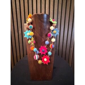 Beautiful Felted Floral/Flower & Balls Necklace - 36"
